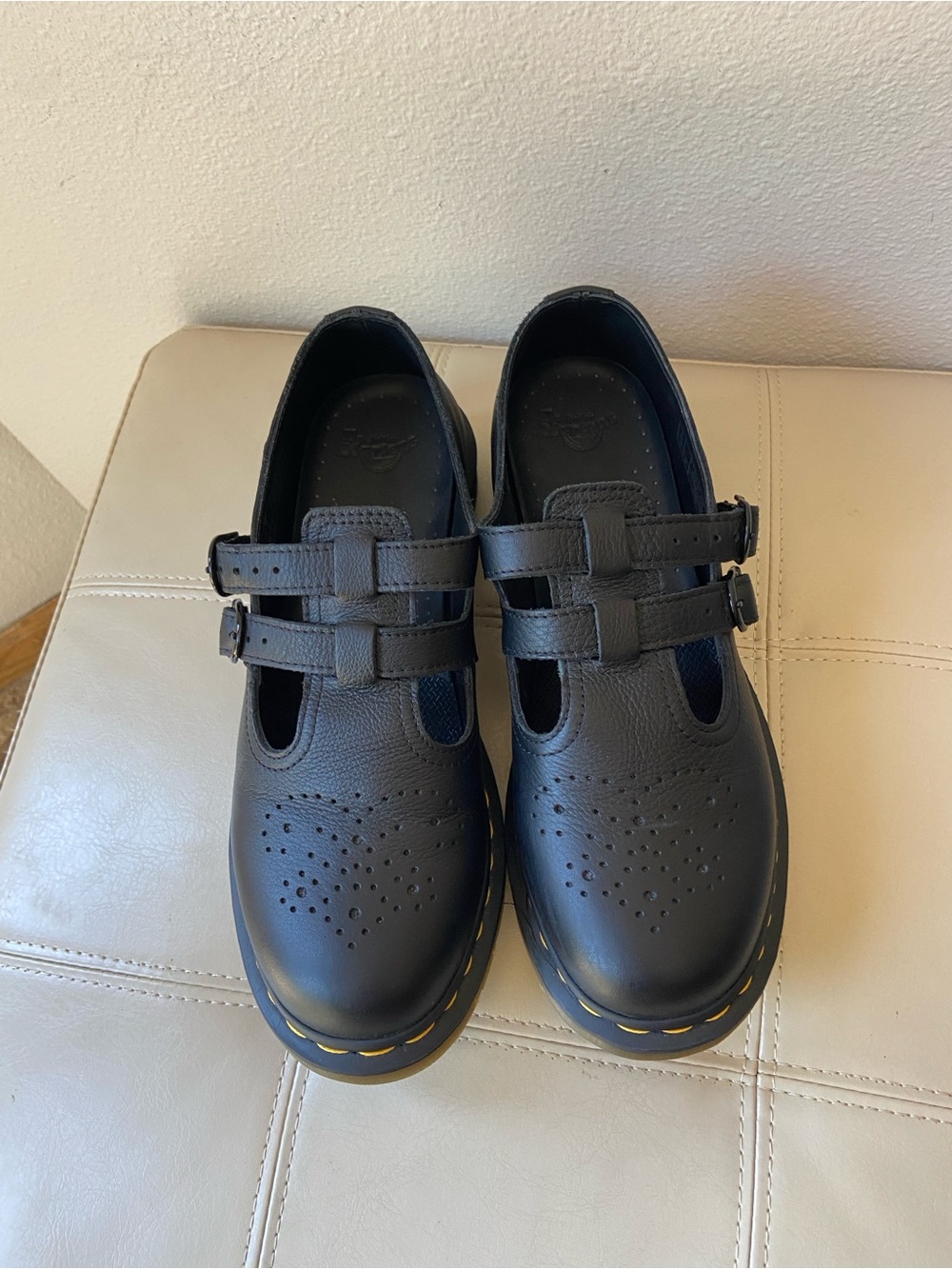 Dr Doc Martens Mary Jane BLACK Leather Double Buckle Made In England SZ 10